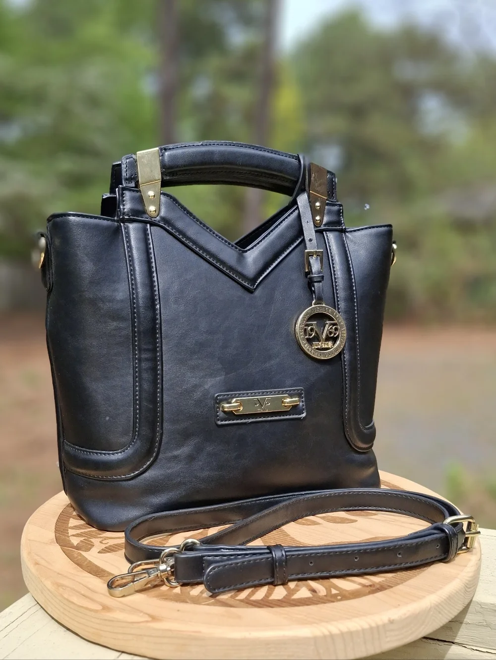 Versace 19v69 Abbigliamento Sportivo SRL Black Faux Leather Satchel Crossbody